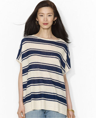 Lauren Ralph Lauren Dolman-Sleeve Striped Linen Poncho