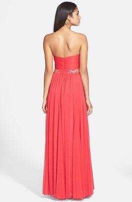 Adrianna Papell Embellished Waist Shirred Mesh Gown