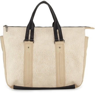 French Connection Colorblock Faux Leather Laser Tote Bag, Light Sand