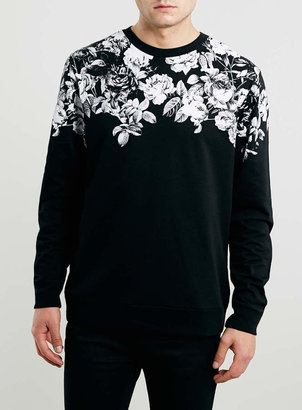 Topman Black Floral Printed Neck Sweatshirt