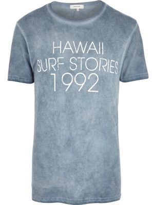 River Island Grey Hawaii Surf Stories print t-shirt