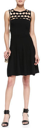 Milly Open-Yoke Fit-and-Flare Knit Dress