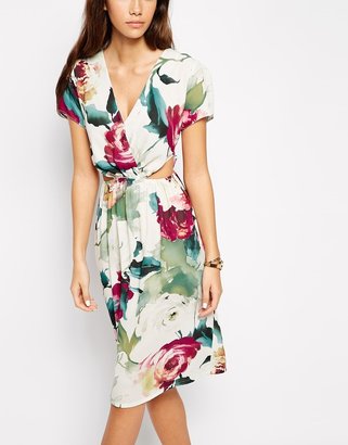 Love Floral Print Midi Dress with Cut Out Detail