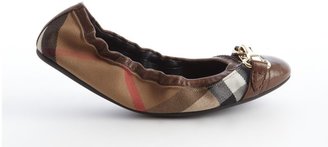 Burberry Brown Leather And Nova Check Canvas Clasp Detail Ballet Flats