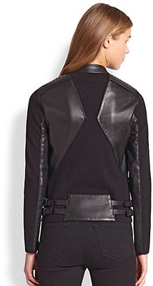 Haute Hippie Leather & Stretch Knit Motorcycle Jacket
