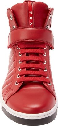 Prada Quilted Leather High-Top Sneakers-Red