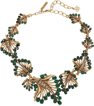 Oscar de la Renta Gold-plated crystal leaf necklace