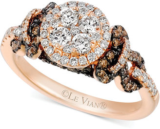 LeVian Chocolate and White Diamond Cluster Ring in 14k Rose Gold (1 ct. t.w.)