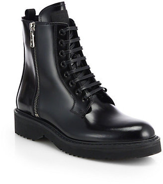 Prada Patent Leather Lace-Up Combat Boots