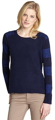 Halston navy wool blend lurex striped sleeve sweater