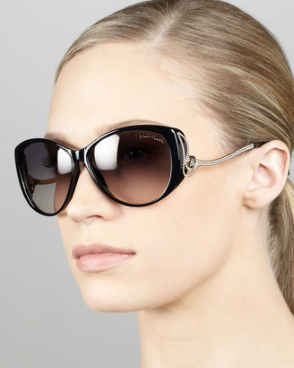 Roberto Cavalli Drop-Temple Cat-Eye Sunglasses, Black