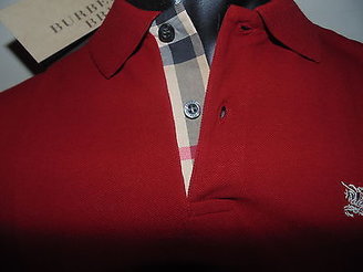 Burberry men's deep claret short sleeve nova check placket polo shirt s,m,l