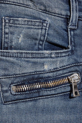Balmain Moto-style distressed low-rise skinny jeans