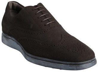 Tod's chocolate suede tooled wingtip whitewashed sole lace-up oxfords