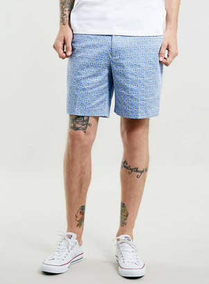Topman Blue And White Geo Printed Shorts