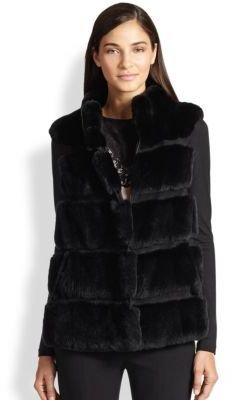 Diane von Furstenberg Funnelia Rabbit Fur & Leather Striped Vest