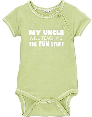 Small Plum Viscose of Bamboo \"My Uncle Will Teach Me the Fun Stuff\" bodysuit, green