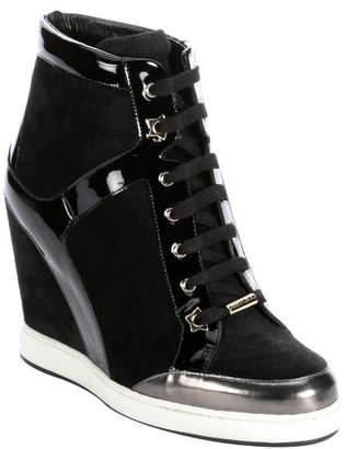 Jimmy Choo black patent leather and suede 'Panama' wedge sneakers