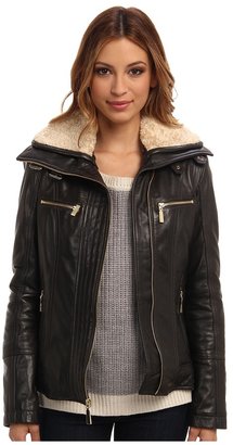 Vince Camuto Leather Moto Jacket with Faux-Fur Collar – G8991