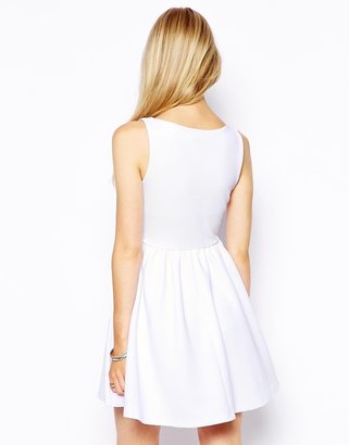 ASOS COLLECTION Sleeveless Skater Dress in Structured Rib with V Neck