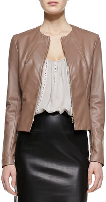 L'Agence Collarless Fitted Leather Jacket