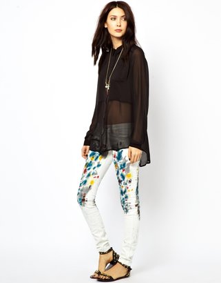 Free People Skinny Painted Cord Pants - White