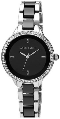 Anne Klein Crystal Bezel Ceramic Link Bracelet Watch, 34mm