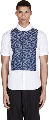Neil Barrett White & Blue Camo-Paneled Shirt