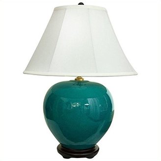 Oriental Furniture Southwest Santa Fe Decor 24-Inch Turquoise Glaze Table Lamp with White Shade JCO X3641