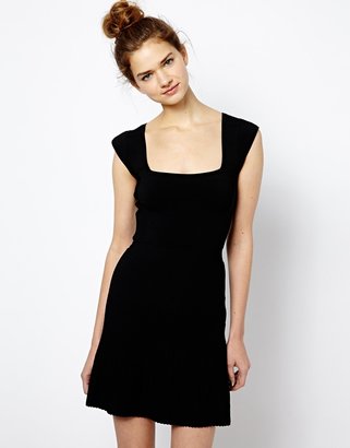 French Connection Polly Flared Dress with Pleats - Black