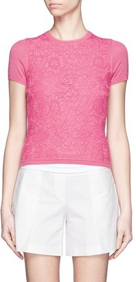 Lace front panel short-sleeve knit top