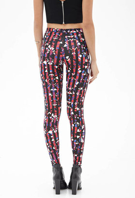 Forever 21 Abstract Print Striped Leggings