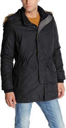 Cole Haan Men's Washed Military Parka with Faux Coyote Trimmed Hood