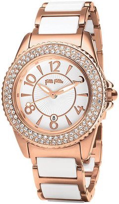 Folli Follie Glow Stone Set Rose Gold Plated Stainless Steel and White Ceramic Ladies Watch