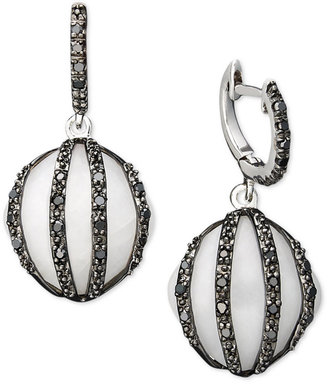 Black Diamond Sterling Silver Earrings, White Agate (20mm) and 1/5 ct. t.w.) Ball Drop Earrings