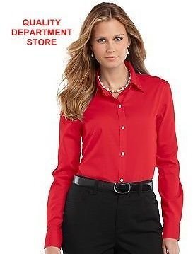 Ralph Lauren New Womens Chaps By No Iron Classic Fit Red Broadcloth Blouses