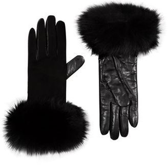 Harrods Fox Fur Trimmed Leather and Suede Gloves