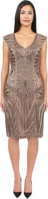 Sue Wong Cap Sleeve Embroidered Dress in Taupe