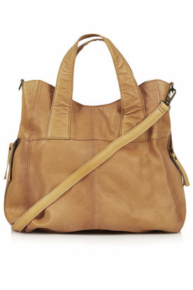 Topshop Slouchy leather hobo bag with zipped sides, double grab handle and detachable shoulder strap. h: 38cm, w: 40cm. 100% leather. specialist clean only.