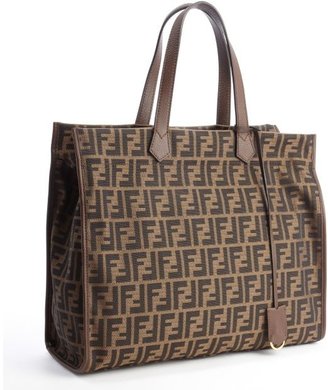Fendi brown and black canvas leather accent zucca pattern tote