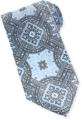Brioni Large-Medallion Silk Tie, Light Blue