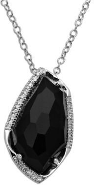 Lord & Taylor Sterling Silver Black Onyx Diamond Pendant Necklace