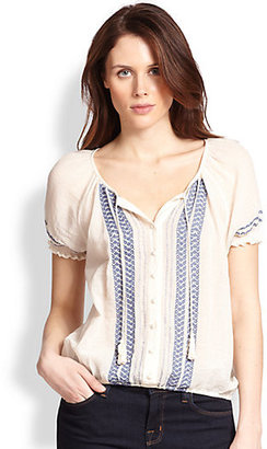 Joie Dolina Embroidered Cotton Gauze Blouse