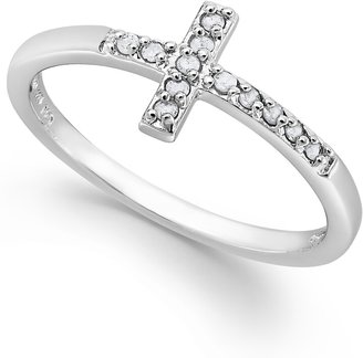 Macy's Diamond Cross Ring in Sterling Silver (1/10 ct. t.w.)