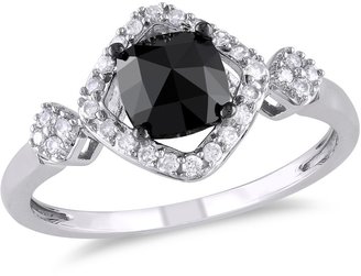 Ice.com 2684 1 CT Black and White Cushion and Round Diamond Fashion Ring 10k White Gold Black Rhodium Plated