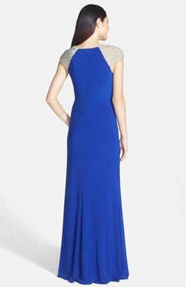 Mikael AGHAL Embellished Cap Sleeve Jersey Gown