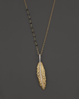 Michael Aram 18K Yellow Gold Feather Pendant Necklace with Pavé and Black Diamonds, 16"