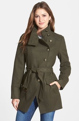 Kenneth Cole New York Belted Wool Blend Asymmetrical Military Coat