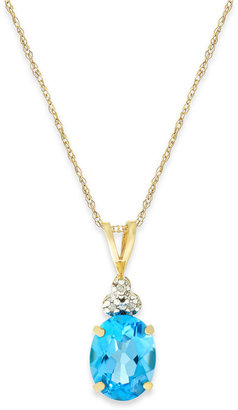 Macy's Blue Topaz (2-1/4 ct. t.w.) and Diamond Accent Pendant Necklace in 10k Gold
