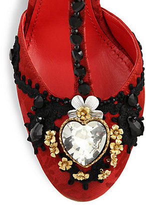 Dolce & Gabbana Embellished Jewel Suede T-Strap Pumps